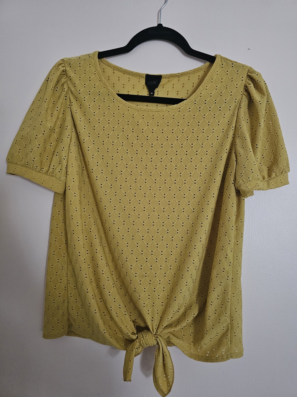 W5 Medium Eyelet Tie-Front Short Sleeve Top in Mustard